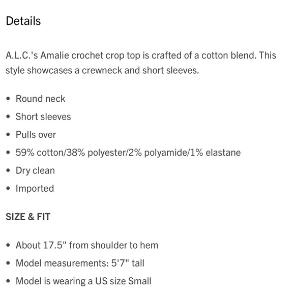 NWOT A.L.C. Amalie Crochet Cotton Crop Top - Picture 5 of 6